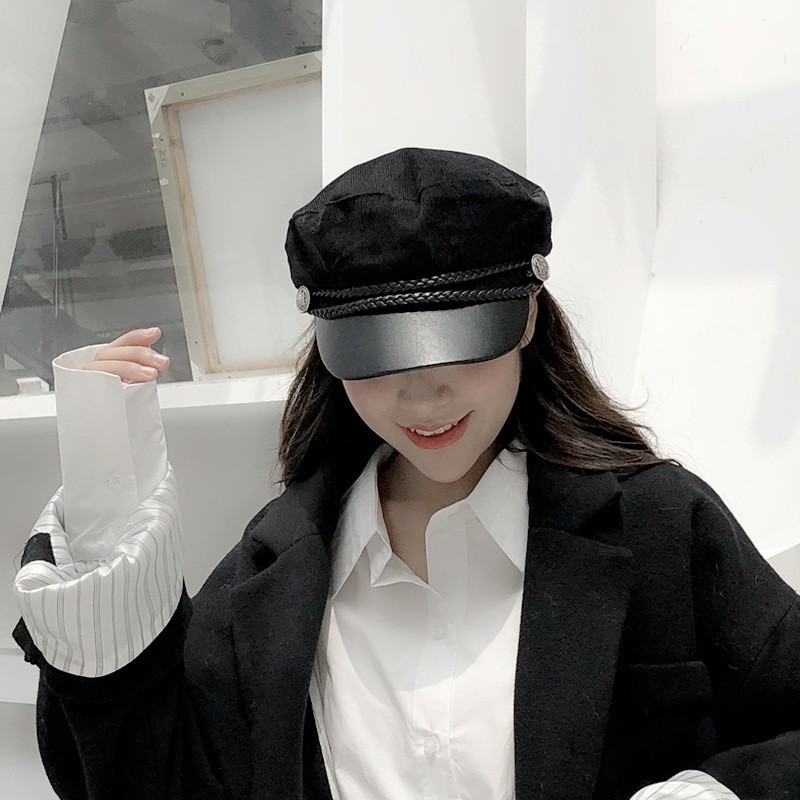 Mũ thủy thủ, mũ beret vành da cao cấp cá tính cao cấp hàn quốc