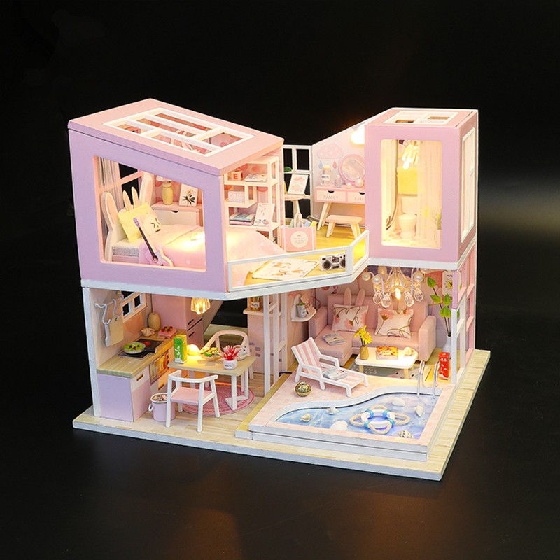 Mô hình nhà DIY Doll House First Meet Kèm Mica Chống bụi, Bộ dụng cụ và Keo dán