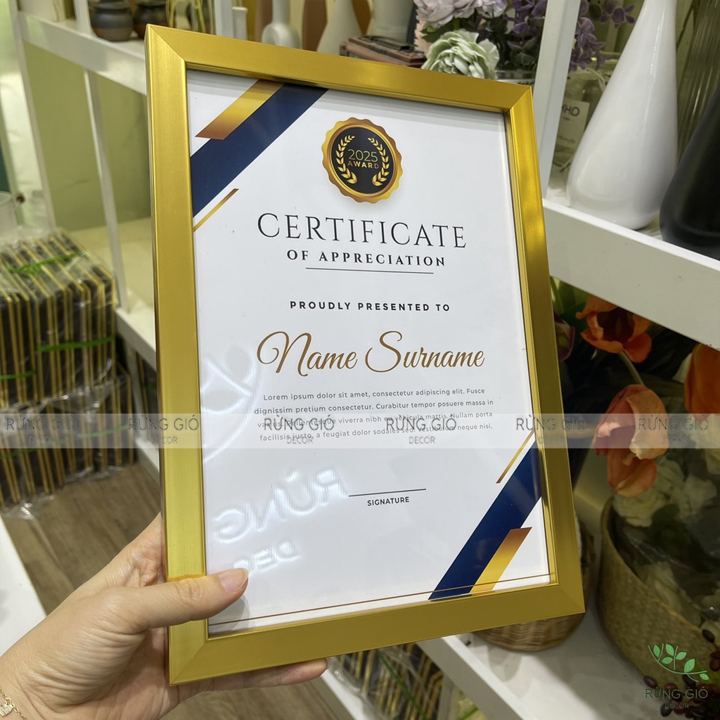 Khung bằng khen A4 Vàng đồng xước BẢN viền 2CM  khung vinh danh, chứng nhận, khen thưởng