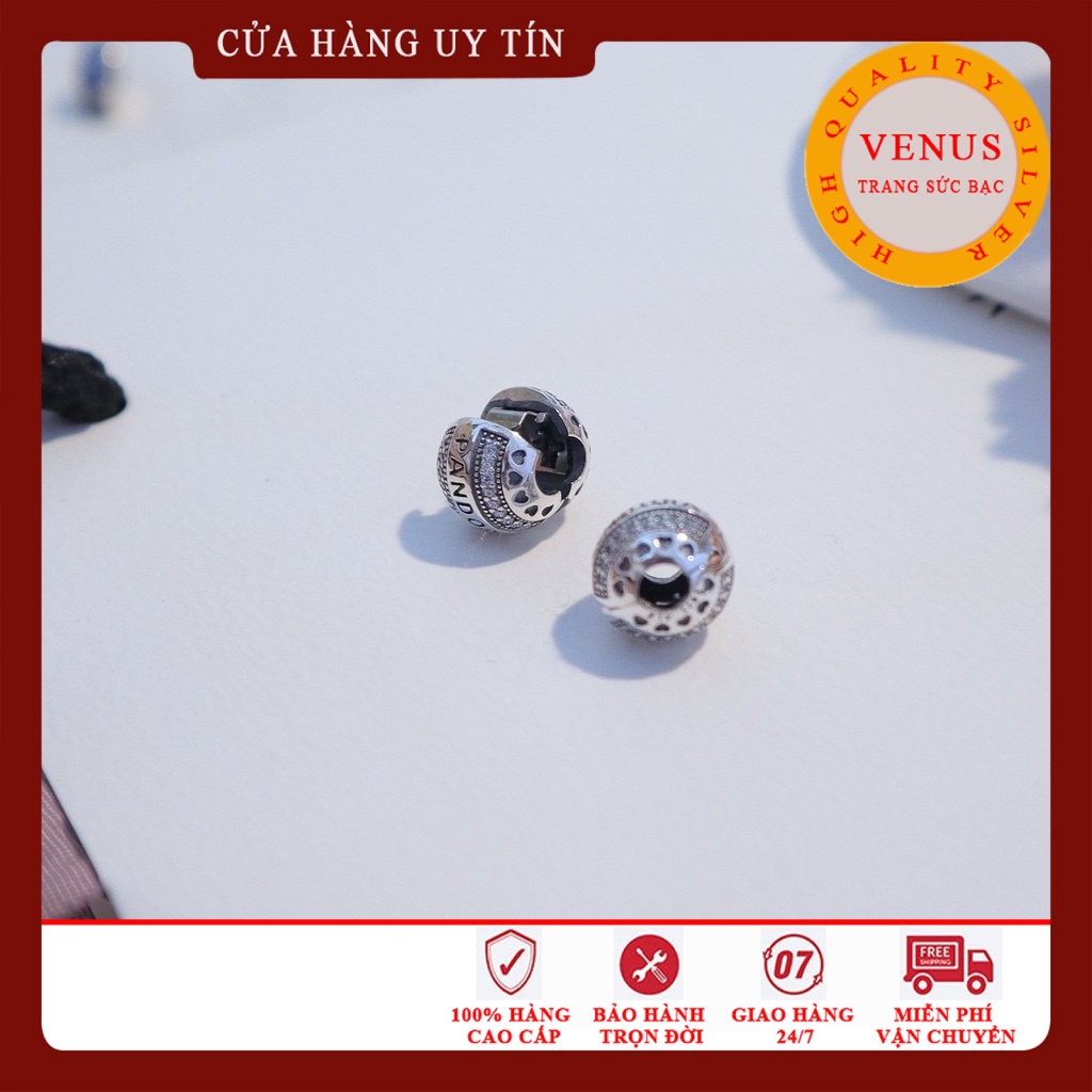 Clip cầu gắn đá dạng chìm dùng chặn và trang trí vòng charm- S925 ALE- Trang Sức Bạc Venus