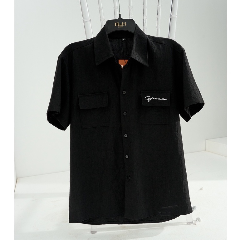 Áo sơ mi nam ngắn tay trơn mát vải đũi cao cấp không nhăn không bai xù AUTOMAN A10