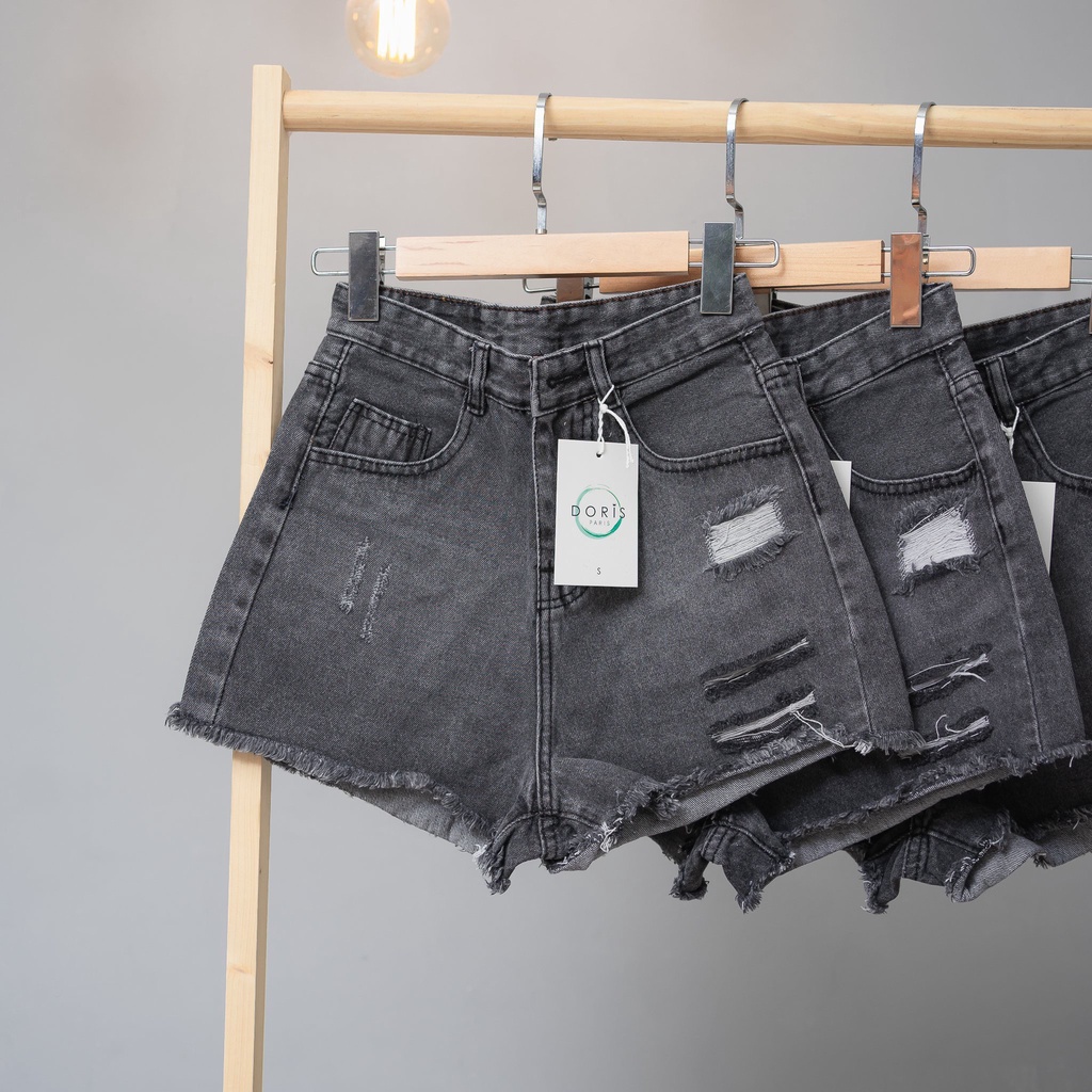 Quần Short Jean Lưng Kiểu, Quần Đùi Nữ Trơn Tua Lai