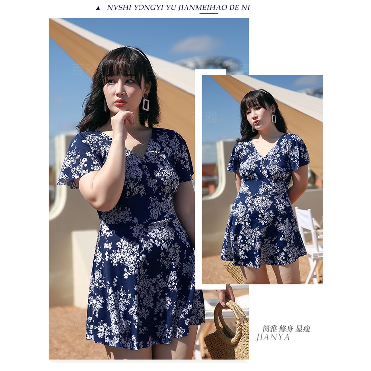 Bộ đồ bơi nữ liền thân quần váy size lớn 50 55kg họa tiết hoa che bụng tôn dáng