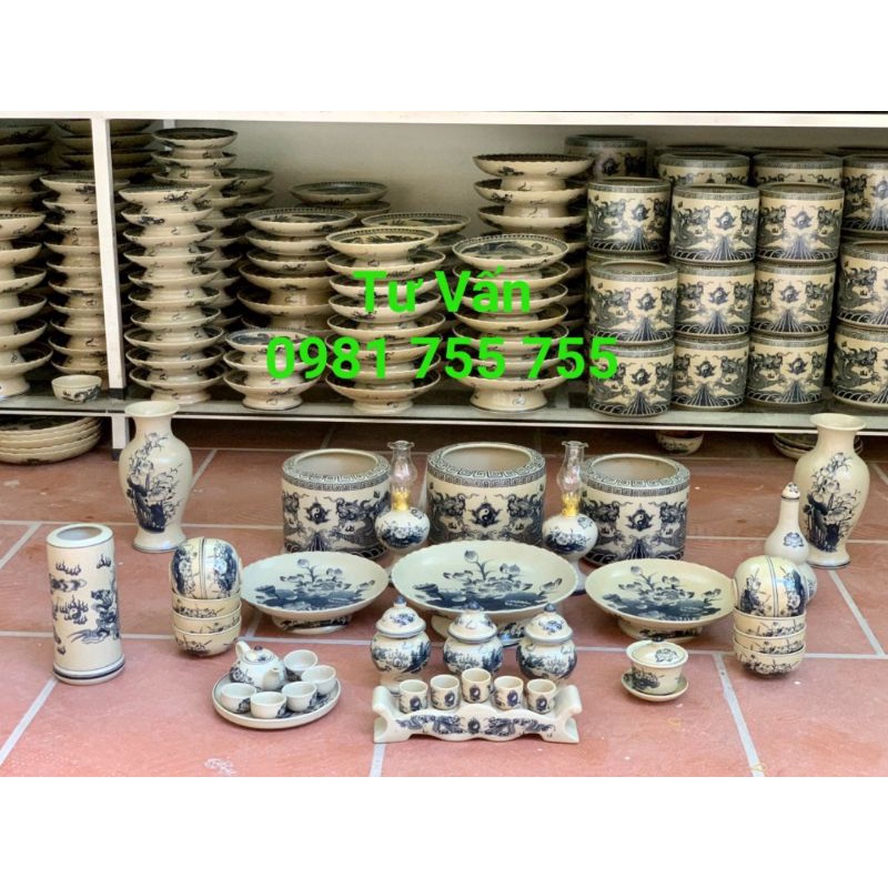 Lọ lộc bình men Rạn trơn Bát Tràng Loại 1 vẽ Rồng vẽ Hoa sen