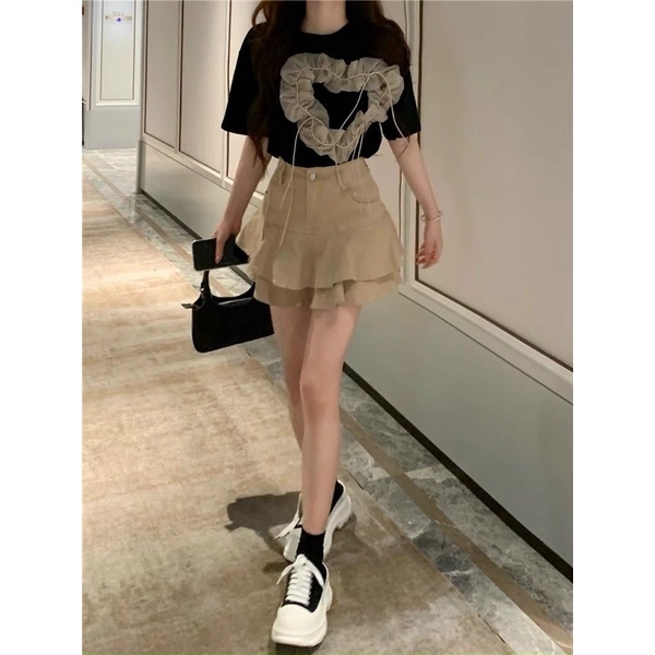 SET PULL ĐEN KẾT VOAN TIM + CHÂN VÁY NUDE BÈO TẦNG