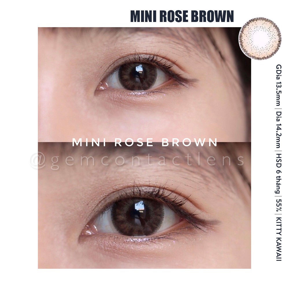 Áp Tròng Giãn Nhẹ MINI ROSE BROWN Ẩm Cao 55% HSD 6 Tháng Lens Nâu Tự Nhiên Sáng Nhẹ Đủ Độ Có Lệch Phù Hợp Mắt Nhạy Cảm