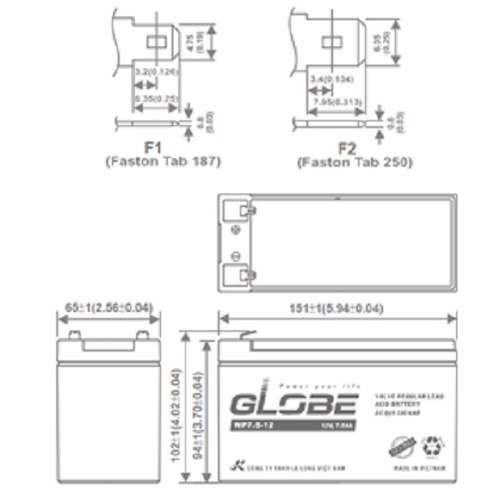 Ắc Quy Khô Globe 12V 7.5Ah WP7.5-12 Ứng Dụng Cho UPS, Xe Điện