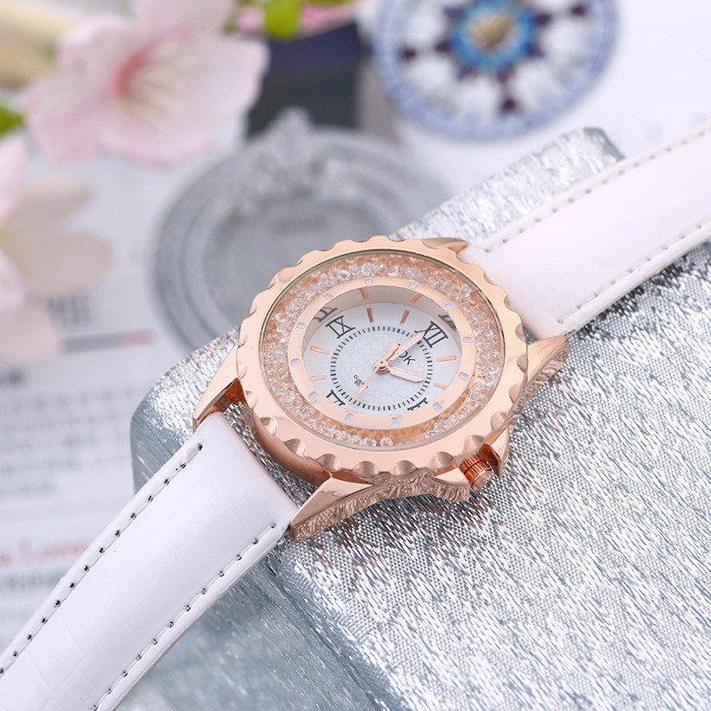 Đồng Hồ Analog Máy Quartz Nữ Mặt Đính Hột Xoàn Dây Da