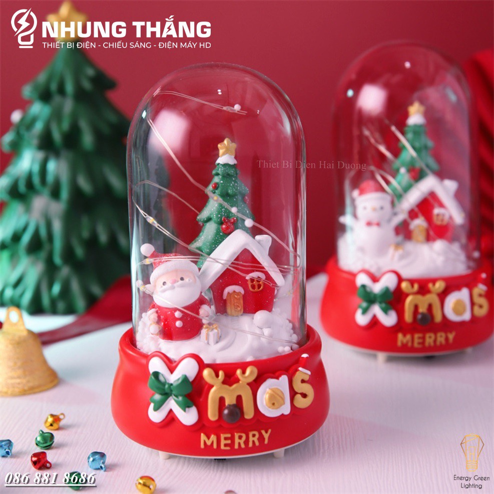 [Quà Tặng Giáng Sinh] Quả Cầu Phát Nhạc Ông Già Noel Và Người Tuyết - Siêu Dễ Thương - Có Đèn - Tặng Pin