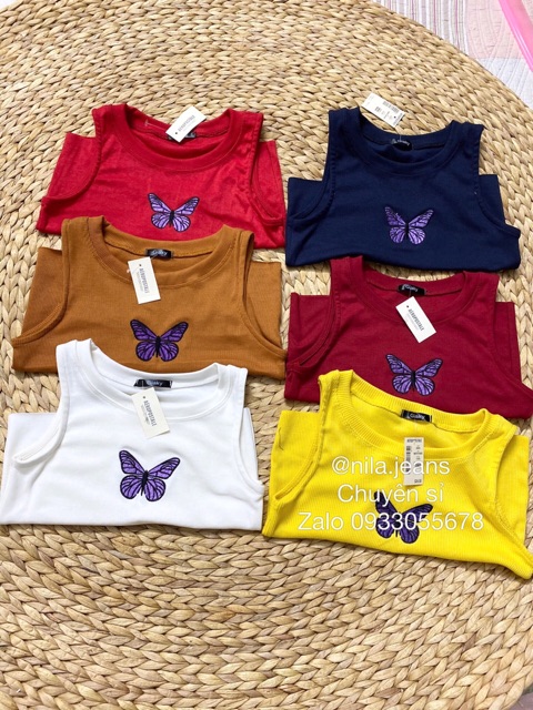 Áo thun croptop thêu hình bướm
