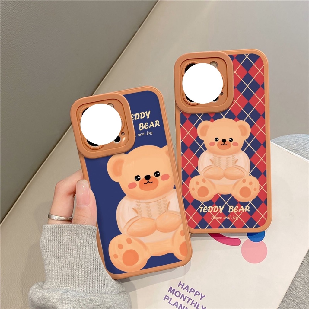 Ốp lưng iphone cạnh vuông Brown Teddy lưng bóng 6splus/7/7plus/8/8plus/x/xr/xs/11/12/13/pro/max/plus/promax