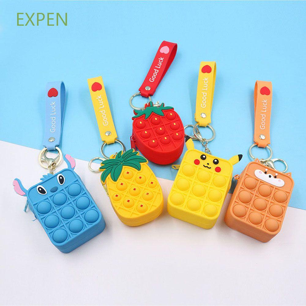 Ví silicon hình pikachu nhấn bong bóng ngón tay giảm căng thẳng có móc khóa đựng tiền
