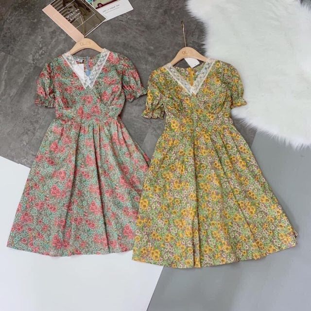 🌼🌸  VÁY HOA CỔ V PHỐI REN SIÊU XINH  🌸🌼