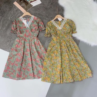 🌼🌸 váy hoa cổ v phối ren siêu xinh 🌸🌼