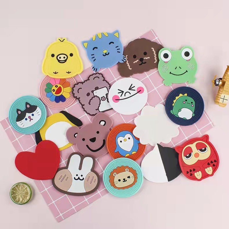 Đế lót ly chống trượt bằng cao su hình dễ thương cute, decor bàn làm việc, phòng khách