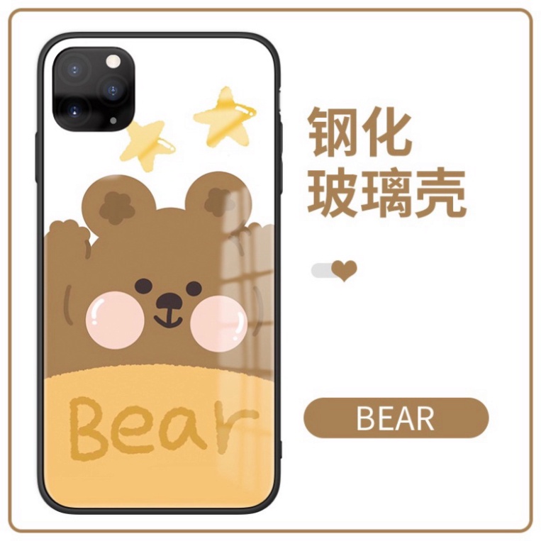 Ốp lưng iphone 6, 7, 8 Plus, X, XS, XR, XSMAX, 11, 11PRO, 11 PROMAX, 12, 13 PROMAX GẤU NÂU má phấn BẰNG KÍNH PKVN