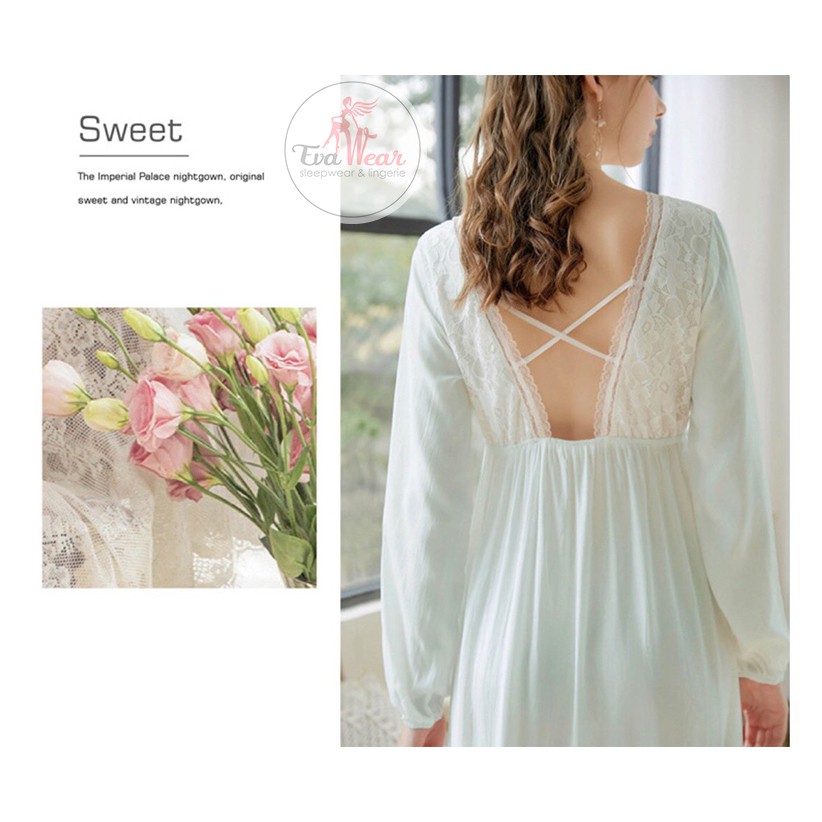 Đầm ngủ dài tay  phong cách vintage thanh lịch