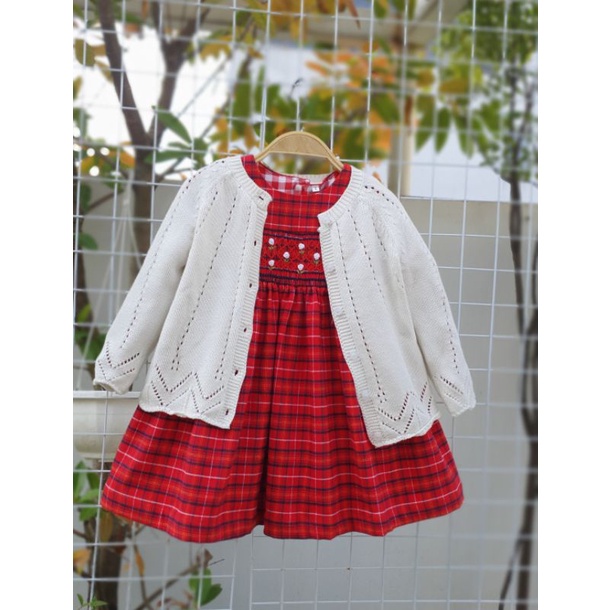 Váy smock thô dạ caro đỏ