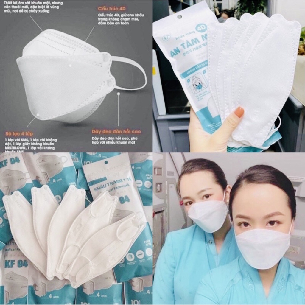 Khẩu Trang KF94 4D Vinapro 4 Lớp Kiểu Dáng Hàn Quốc, Chống Bụi Mịn Và Ngăn Vi Khuẩn (Combo 10 cái)