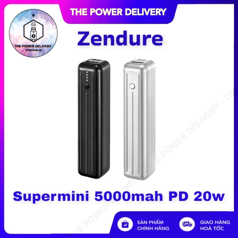Sạc dự phòng Zendure Supermini 5000mah 20W PD Mã ZDSM5PD-B Sạc nhanh 2 thiết bị Đồng thời Siêu nhỏ gọn, tiên lợi