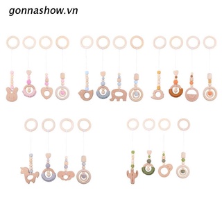 G.vn set 4 phụ kiện vòng gỗ treo xe đẩy/nôi em bé/xe đẩy em bé có vòng hạt gỗ i