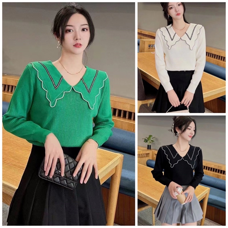 Áo len cổ sen bánh bèo siêu sịn sò Hàng sẵn tại shop bốn màu siêu đẹp