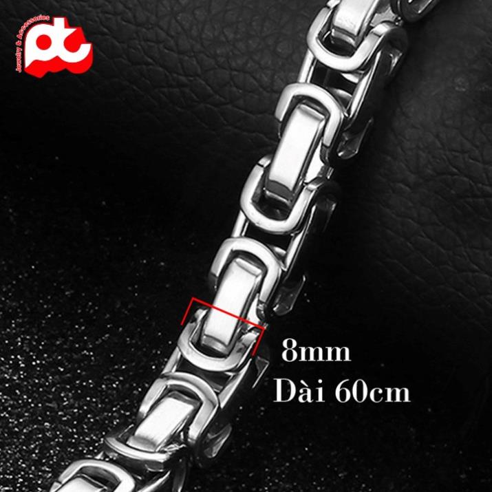 Dây chuyền nam cao cấp thời trang đẹp titan thép không gỉ PT JEWELRY kích cỡ 8mm màu trắng PTDCNA182