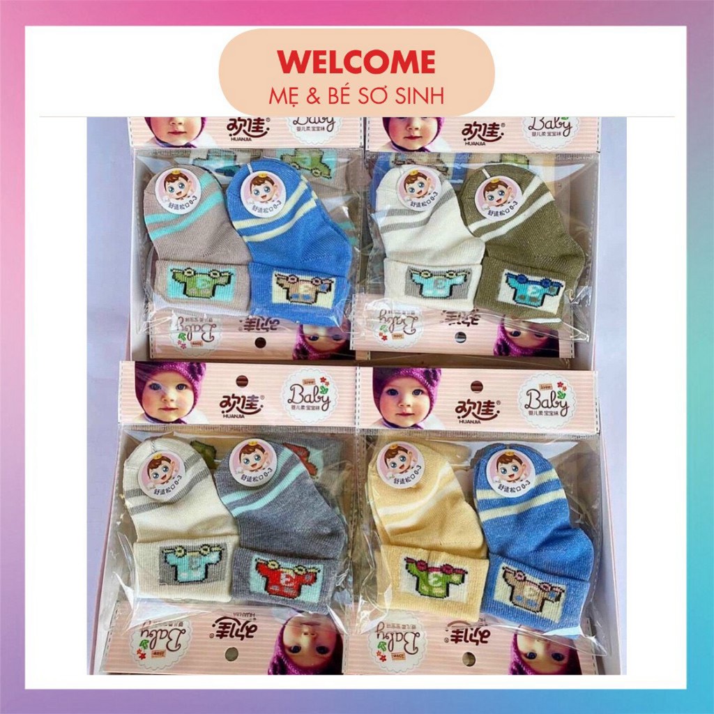 TẤT SƠ SINH ⚡️FREESHIP⚡️ Set 2 Đôi Tất Len Sơ Sinh Cao Cổ Cho Bé