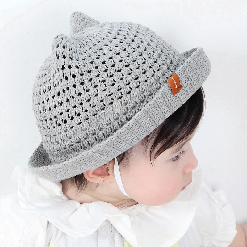 Kids Baby Summer Cotton Yarn Hats Boy Girls Cute Bear Ears Beach Straw Hat Hollow Breathable Basin Cap Toddler Travel Caps