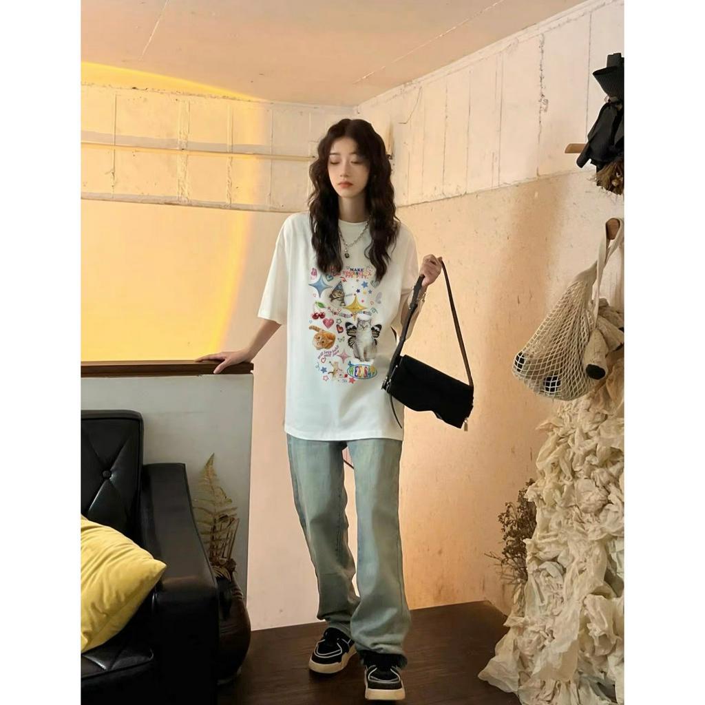 Áo Thun Nữ Ngắn Tay In Hình Mèo LALISAS 5 Màu