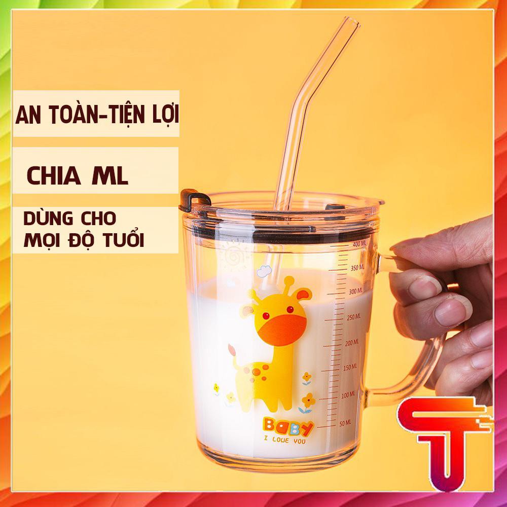 [Freeship extra] CỐC PHA SỮA THUỶ TINH CHIA VẠCH 450ml SIÊU TIỆN LỢI CÓ NẮP VÀ ỐNG HÚT CHO BÉ - T3A3