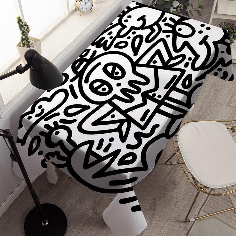 Khăn Trải Bàn Cà Phê Họa Tiết Graffiti Tối Giản Hiện Đại Phong Cách Bắc Âu