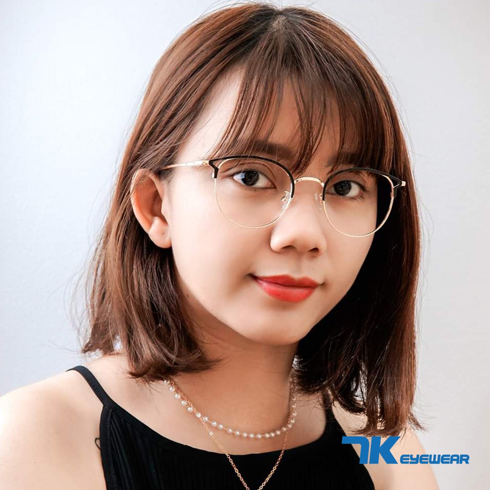 ☫✣Gọng kính cận nữ mắt tròn kim loại thời trang 9029 màu đen, bạc, vàng. Tròng giả 0 độ chống tia UV