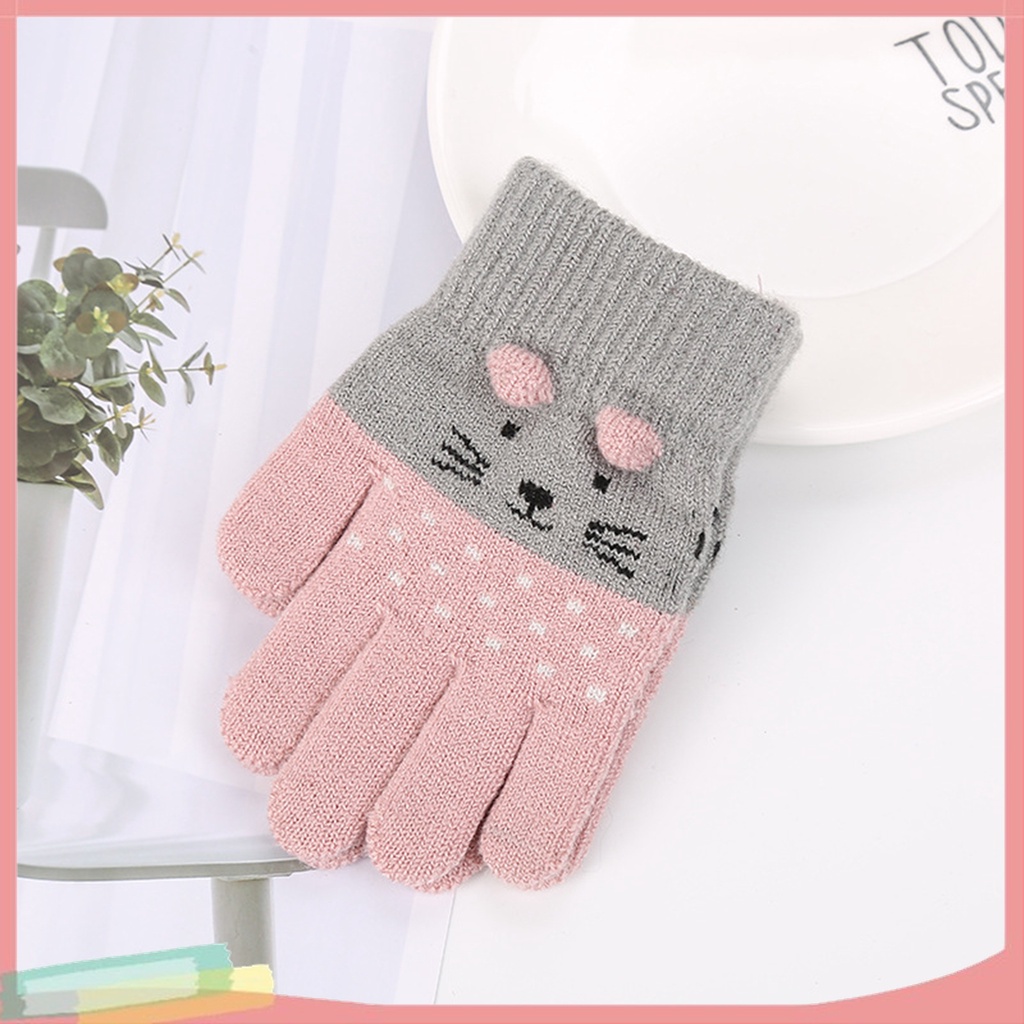 1 Đôi Găng Tay Dệt Kim Họa Tiết Hoạt Hình Dễ Thương Cho Bé