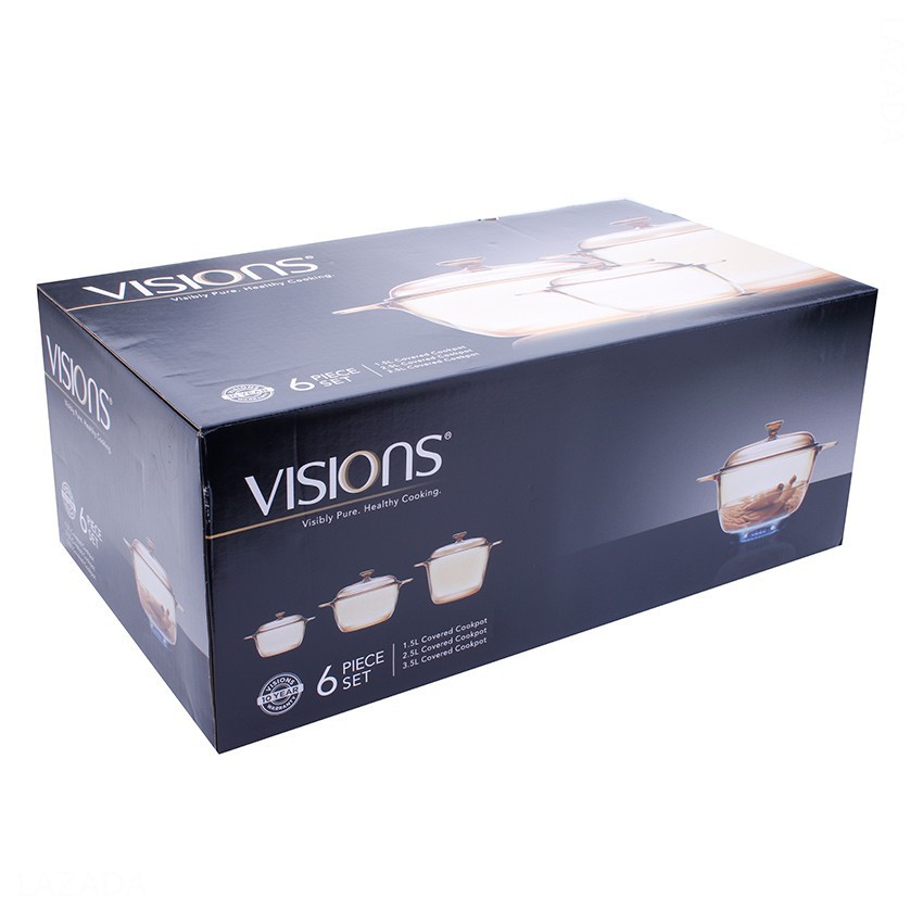 Bộ 3 nồi thủy tinh Pháp VISIONS VS-330 nắp kính  (  1.5L , 2.5L , 3.5L ) , nhập khẩu Pháp , bảo hành 10 năm