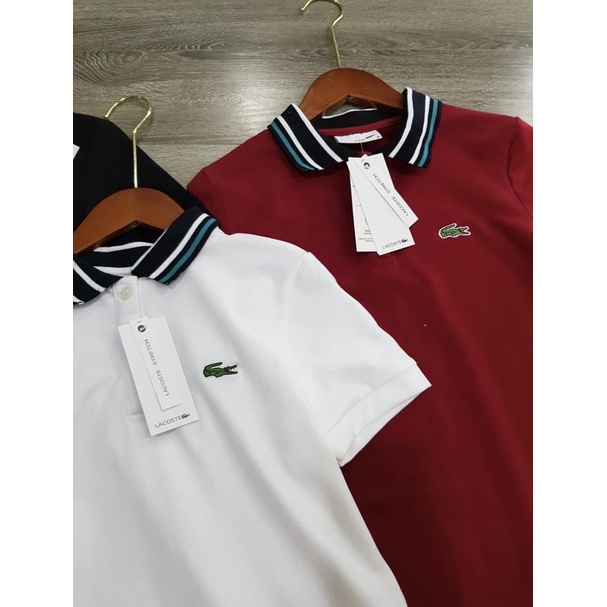 Áo Lacoste Xuất Xịn Có Cổ Trẻ Trung Năng Động Đen - Trắng &amp; Đỏ Size S M ( Có Sẵn )