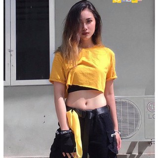 Áo Croptop Trơn Màu Vàng Tay Lỡ Form Rộng Oversize Ulzzang - MM