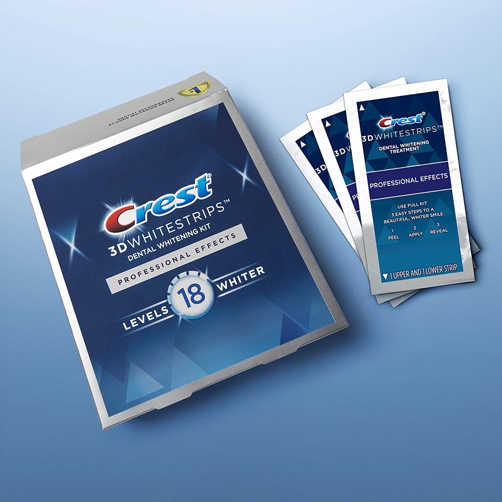 [Cấp 18 Full Box] Crest 3D White Professional Effects Whitestrips Teeth Whitening Strips Kit, 18 Levels