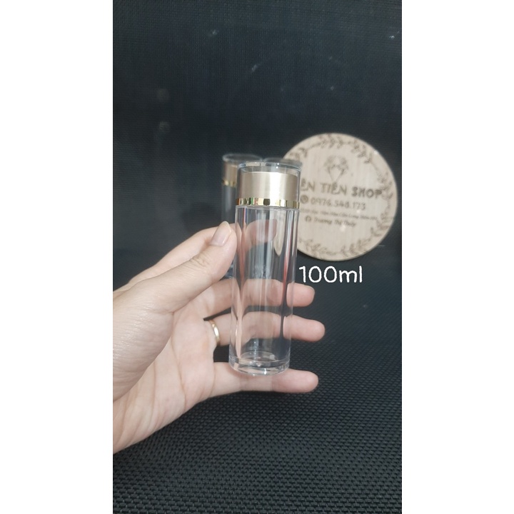 Lọ nhựa trong 100ml cao cấp nắp vặn viền vàng đựng đông trùng, saffron