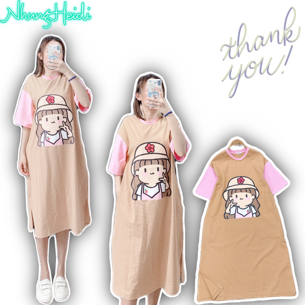 Đầm thun suông hình cute hàng loại 1, bigsize fom to chuẩn xịn. Hình thật 100%