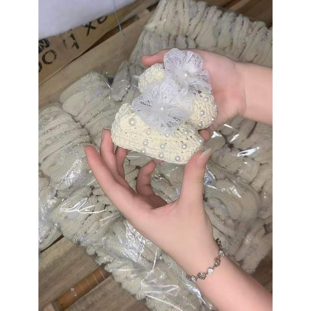 Giầy Công Chúa Cho Bé Sơ Sinh, Giầy Handmade Thiết Kế Bé Gái, Chất Mềm, Giầy Len Bé Gái