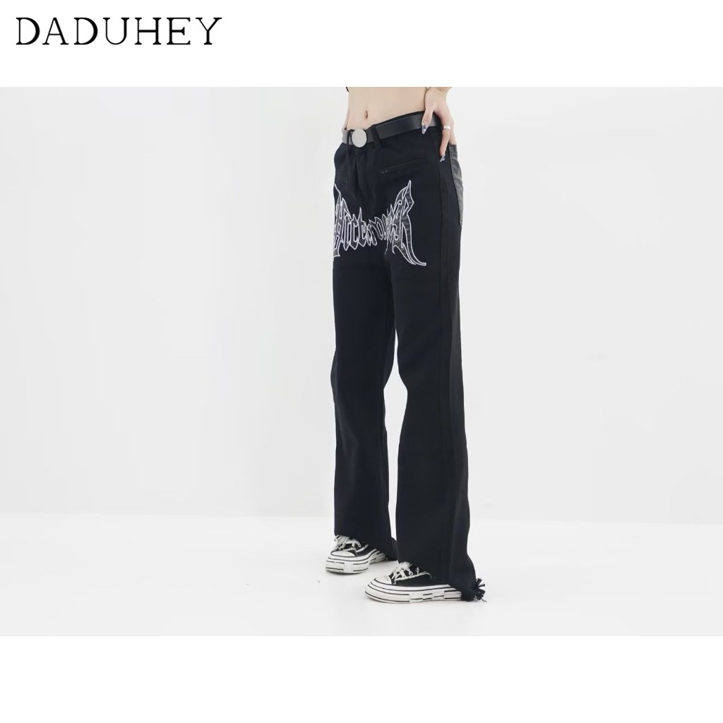 DaDuHey American Fashion Brand Vintage Embroidered Jeans Men's High Street Ins Fried Street Straight Hip Hop Loose Pants