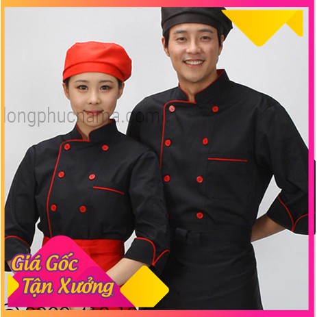 Áo đầu bếp tay dài màu đen (có hình thật)