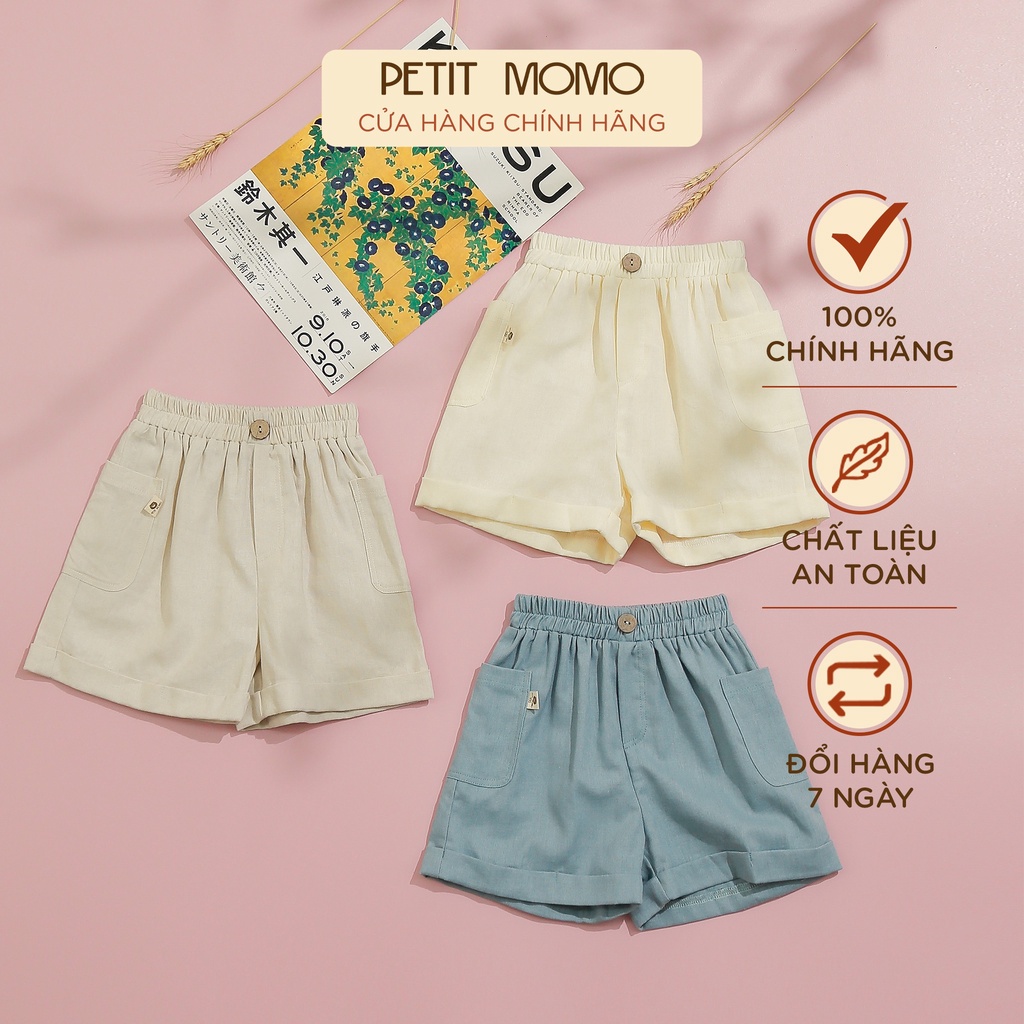 Quần Cộc Cho Bé Trai Đi Học Đi Chơi PETIT MOMO Vải Linen Cao Cấp, Siêu Thoáng Mát, Đính Khuy Trang Trí Sành Điệu H141