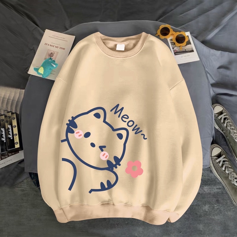 ÁO SWEATER NAM NỮ IN MÈO MEOW VẢI NỈ BÔNG