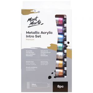 Bộ màu nhũ cơ bản Mont Marte Metallic Acrylic Paint Intro Set Premium - 8 tuýp 18ml