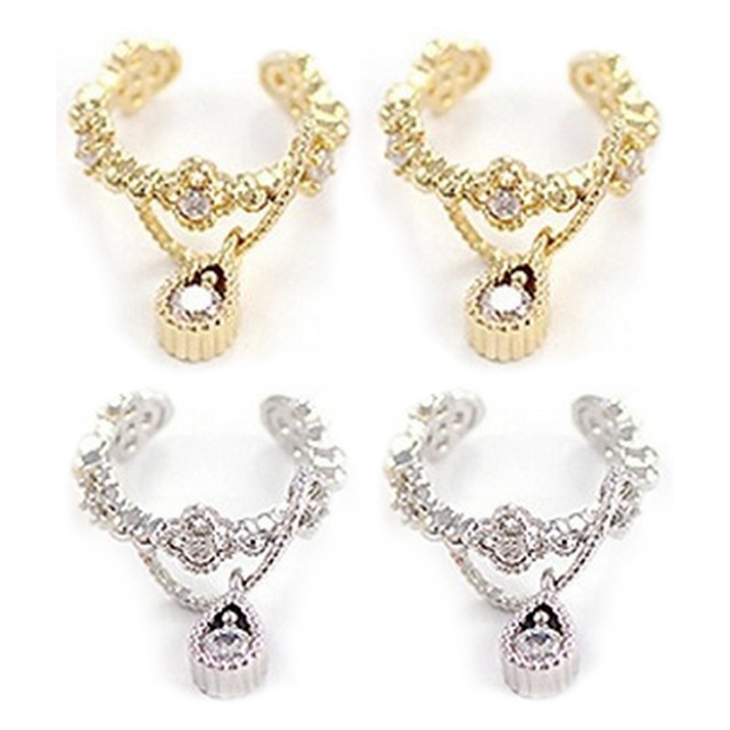 Đôi khuyên kẹp vành tai không cần xỏ đính đá giả thời trang sang trọng