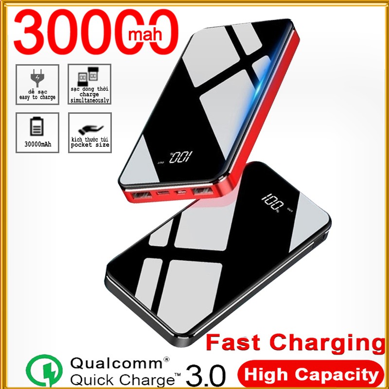 Power Bank Nguồn điện dự phòng 30000mAh, dung lượng đầy đủ, pin dự phòng hai cổng với màn hình điện tử