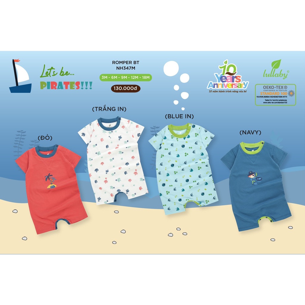 [1-18M] Bộ body cài vai cộc tay Lullaby cho bé trai bé gái chính hãng mát mẻ thoải mái
