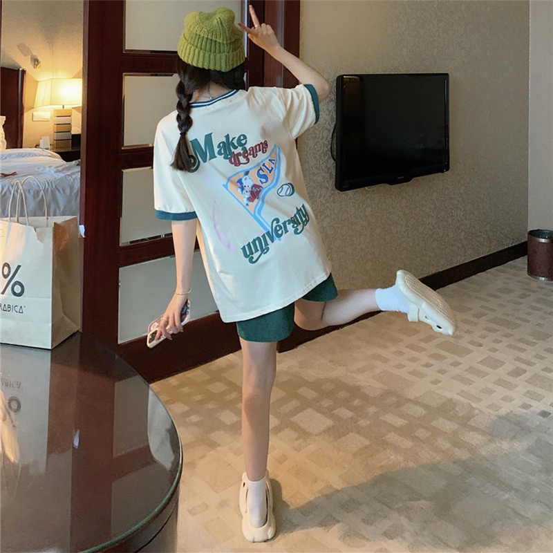 Áo thun ZHELIHANGFEI tay ngắn dáng rộng in họa tiết thời trang mùa hè cho nữ